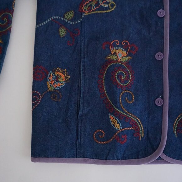 Vintage Denim & Co Blue Paisley Embroidered Button Jacket Boho Cottagecore L - Picture 7 of 9